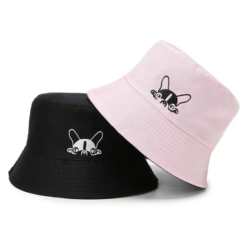 Double Sided Wide Brim Bucket Hat Graffiti Lettered Outdoor Unisex Cap-Bucket Hats-Arimonz-Cat-Pink Black-22in-Arimonz