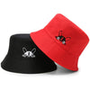 Double Sided Wide Brim Bucket Hat Graffiti Lettered Outdoor Unisex Cap-Bucket Hats-Arimonz-Cat-Red Black-22in-Arimonz