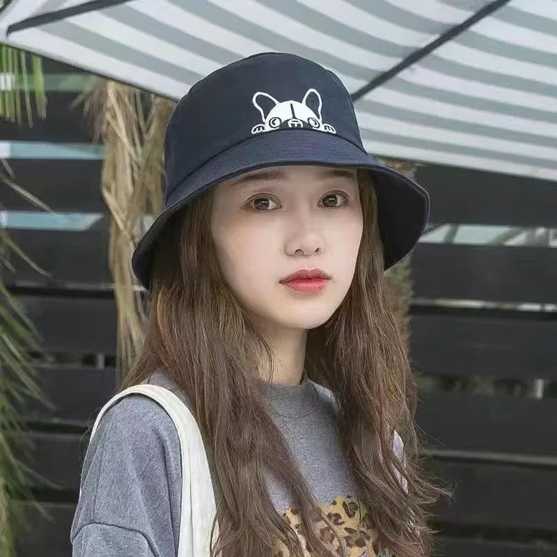 Double Sided Wide Brim Bucket Hat Graffiti Lettered Outdoor Unisex Cap-Bucket Hats-Arimonz-Cat-White Black-22in-Arimonz