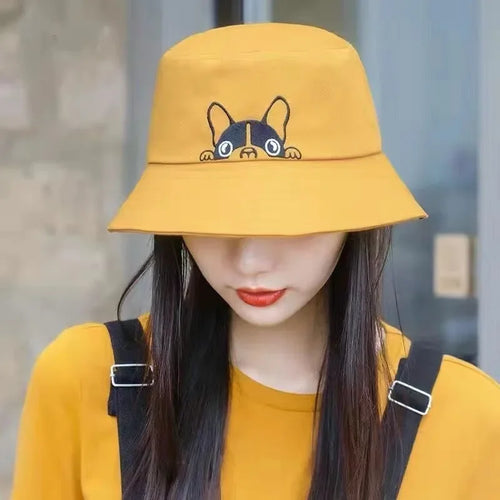 Double Sided Wide Brim Bucket Hat Graffiti Lettered Outdoor Unisex Cap-Bucket Hats-Arimonz-Cat-Yellow Black-22in-Arimonz