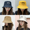 Double Sided Wide Brim Bucket Hat Graffiti Lettered Outdoor Unisex Cap-Bucket Hats-Arimonz-Smile-Khaki Black-22in-Arimonz