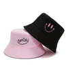 Double Sided Wide Brim Bucket Hat Graffiti Lettered Outdoor Unisex Cap-Bucket Hats-Arimonz-Smile-Pink Black-22in-Arimonz