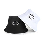 Double Sided Wide Brim Bucket Hat Graffiti Lettered Outdoor Unisex Cap-Bucket Hats-Arimonz-Smile-White Black-22in-Arimonz