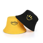 Double Sided Wide Brim Bucket Hat Graffiti Lettered Outdoor Unisex Cap-Bucket Hats-Arimonz-Smile-Yellow Black-22in-Arimonz
