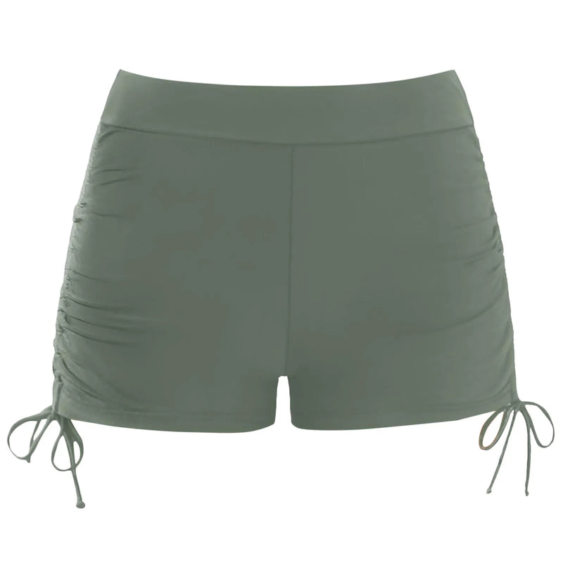 Drawstring Swim Briefs Beach Shorts Ruched Bottom High Cut Shorts-Shorts-Arimonz-Army green-S-Arimonz