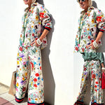 Summer Pattern Printing Holiday 2pc Sets Long Sleeved Shirt Outfit