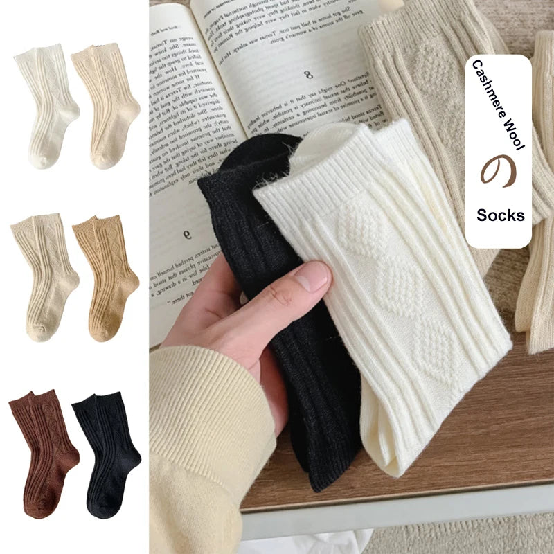 3 Pairs Cashmere Wool Winter Thicken Warm Thermal Mid Tube Socks