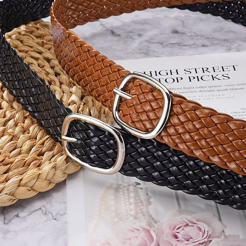 Women Braided Bright Color Belts Ladies Waist Ornament No Holes Belt