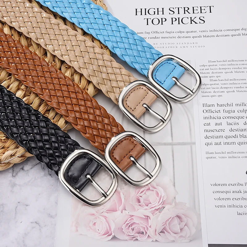 Women Braided Bright Color Belts Ladies Waist Ornament No Holes Belt