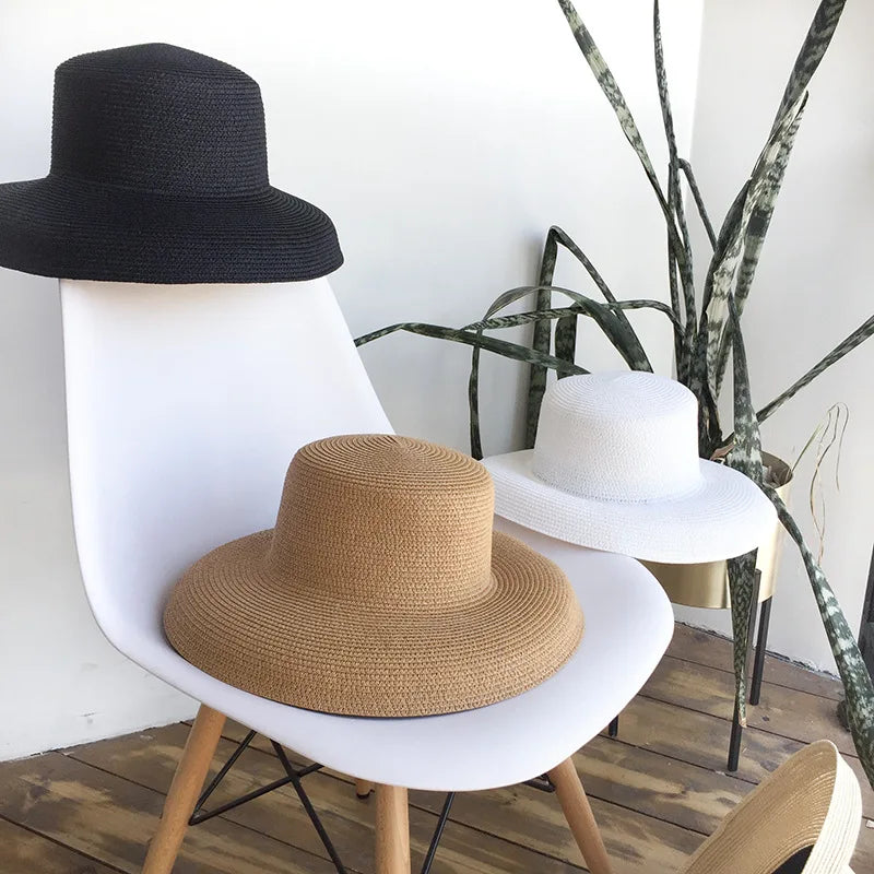 Vintage Audrey Hepburn Straw Big Brim Bell-shaped Summer Sun Hat