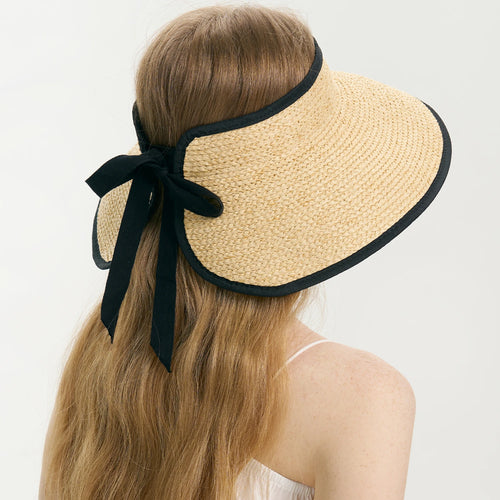 Edged Straw Sun Hat Foldable Raffia Large Brim Hollow Top Beach Hat-Summer Hats-Arimonz-Arimonz