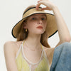 Edged Straw Sun Hat Foldable Raffia Large Brim Hollow Top Beach Hat-Summer Hats-Arimonz-Arimonz