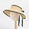 Edged Straw Sun Hat Foldable Raffia Large Brim Hollow Top Beach Hat-Summer Hats-Arimonz-black-adjustable-Arimonz