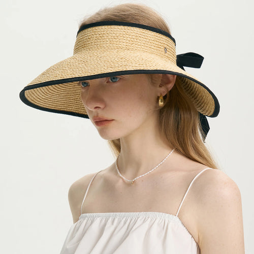 Edged Straw Sun Hat Foldable Raffia Large Brim Hollow Top Beach Hat-Summer Hats-Arimonz-Arimonz