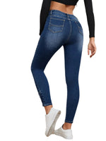 Elastic Buckle High-Waist Skinny Jeans Button Decorate Pants-Skinny Jeans-Arimonz-Arimonz