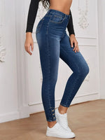 Elastic Buckle High-Waist Skinny Jeans Button Decorate Pants-Skinny Jeans-Arimonz-Arimonz