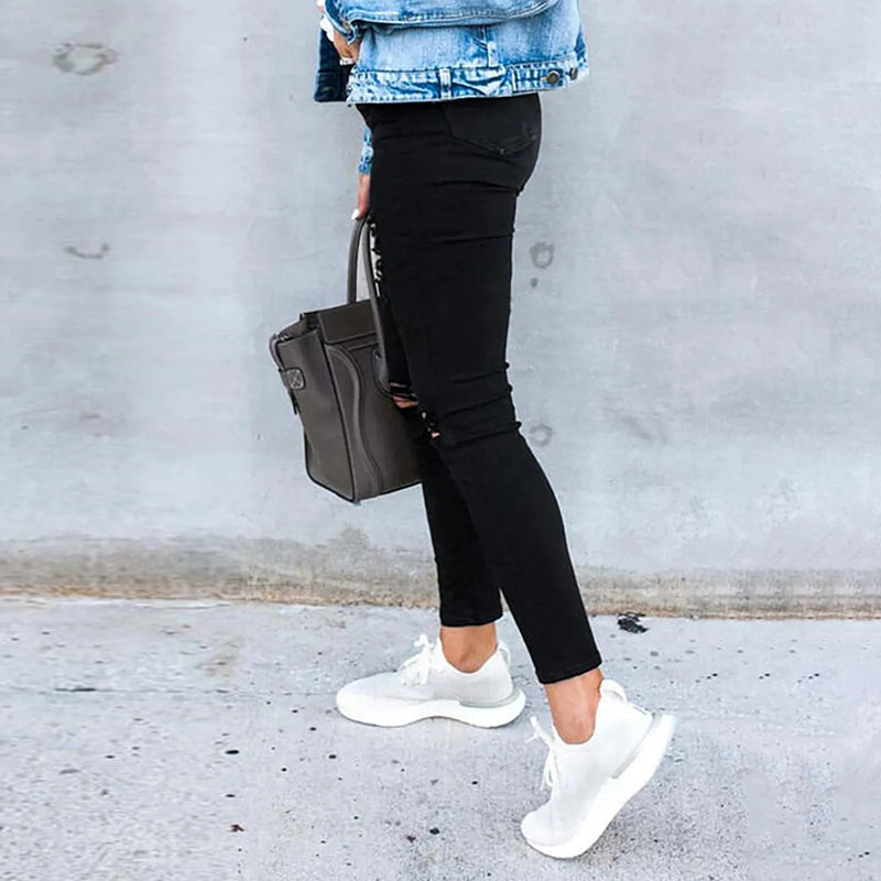 Elastic High-Waisted Ripped Denim Trousers Pencil Pants Jeans-Skinny Jeans-Arimonz-Arimonz