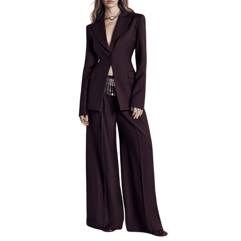 Elegant Classic Blazer And Wide Leg Trouser Two-Piece Pant Suit Set-Wear To Work Sets-Arimonz-Arimonz