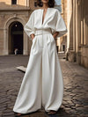 Elegant Deep V-Neck Elastic High Waist Wide Leg Jumpsuit With Belt-Jumpsuits & Rompers-Arimonz-Arimonz
