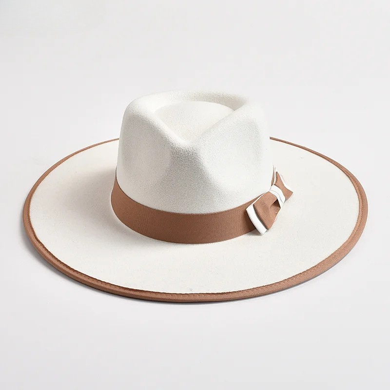 Elegant Fascinator Bow Tie Fedora Hat Wide Brim Jazz Party Women Hat-Hats-Arimonz-Arimonz
