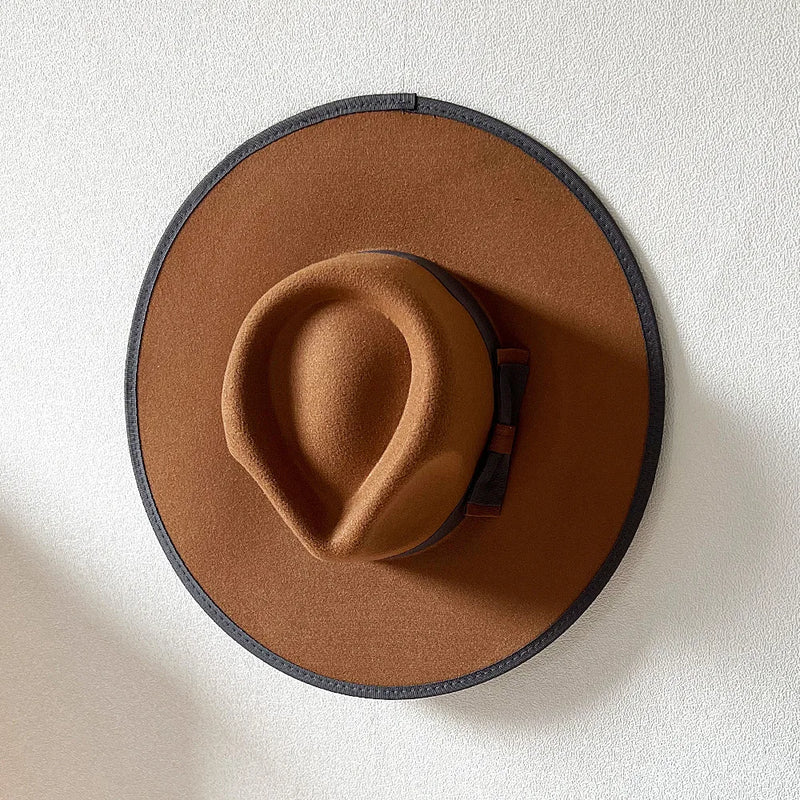 Elegant Fascinator Bow Tie Fedora Hat Wide Brim Jazz Party Women Hat-Hats-Arimonz-Khaki-56-58CM/22"-Arimonz