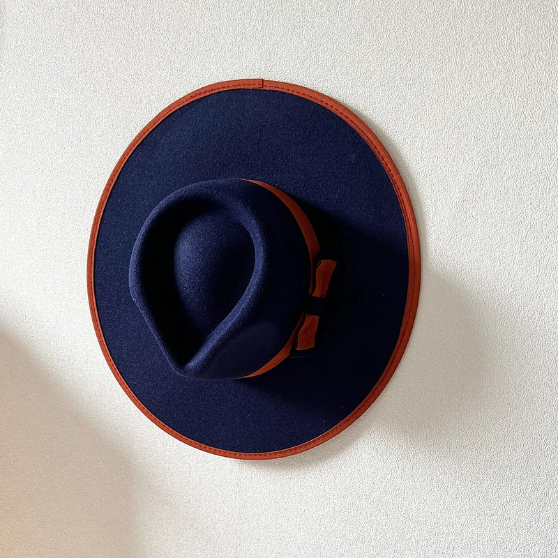 Elegant Fascinator Bow Tie Fedora Hat Wide Brim Jazz Party Women Hat-Hats-Arimonz-Navy-56-58CM/22"-Arimonz