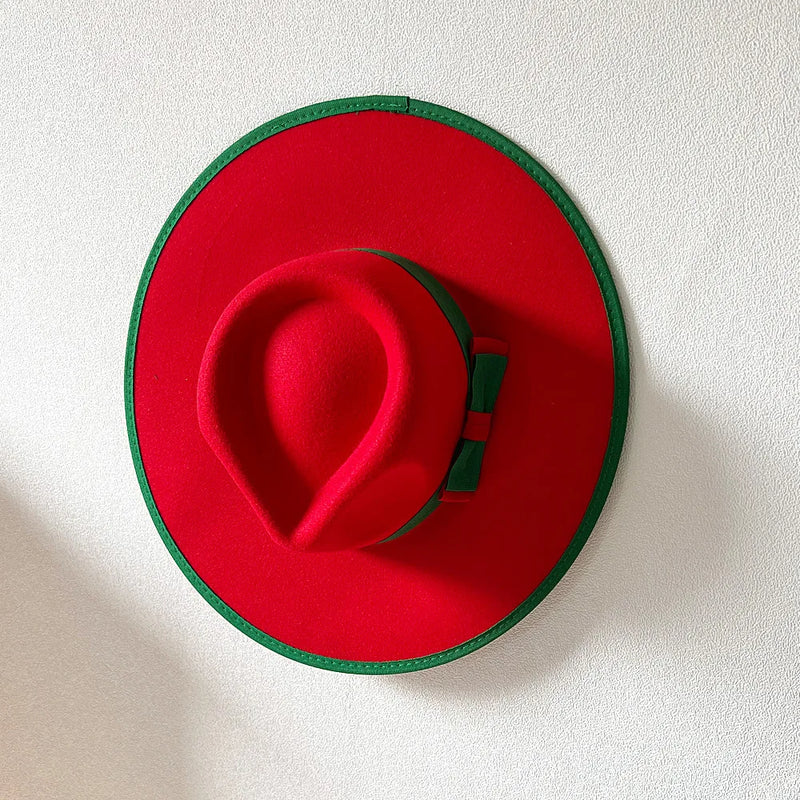 Elegant Fascinator Bow Tie Fedora Hat Wide Brim Jazz Party Women Hat-Hats-Arimonz-Red-56-58CM/22"-Arimonz