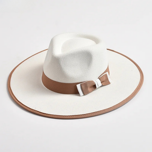 Elegant Fascinator Bow Tie Fedora Hat Wide Brim Jazz Party Women Hat-Hats-Arimonz-Arimonz