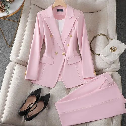 Elegant Fashionable Western Style High-End Business Attire Office Wear-Wear To Work Sets-Arimonz-Pink Coat + pants set-S-Arimonz
