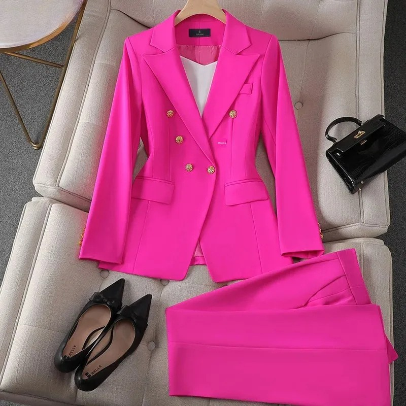 Elegant Fashionable Western Style High-End Business Attire Office Wear-Wear To Work Sets-Arimonz-Rose Red Coat + pants set-S-Arimonz