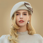 Elegant Fedora with Bow Pillbox Hat Vintage Wool French Beret-Hats-Arimonz-Arimonz