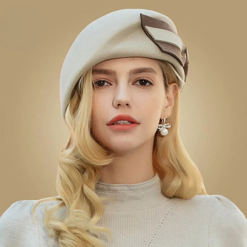 Elegant Fedora with Bow Pillbox Hat Vintage Wool French Beret-Hats-Arimonz-Arimonz