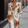 Elegant Flower Print Commuting Set Casual Long Sleeve and Pants Outfit-Wear To Work Sets-Arimonz-Arimonz