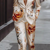 Elegant Flower Print Commuting Set Casual Long Sleeve and Pants Outfit-Wear To Work Sets-Arimonz-Arimonz