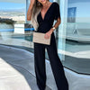 Elegant High Waist Romper V Neck Solid Color Wide Leg Pants Jumpsuit-Casual Jumpsuits & Rompers-Arimonz-Arimonz