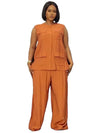 Elegant Loose O-neck Sleeveless Pockets Bandage Top and Wide Leg Pants-Wear To Work Sets-Arimonz-Arimonz