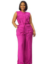 Elegant Loose O-neck Sleeveless Pockets Bandage Top and Wide Leg Pants-Wear To Work Sets-Arimonz-Arimonz