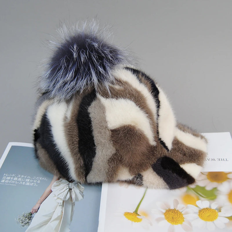 Elegant Natural Mink Fur Handmade Stylish Warm Baseball Cap-Women's Caps-Arimonz-Arimonz