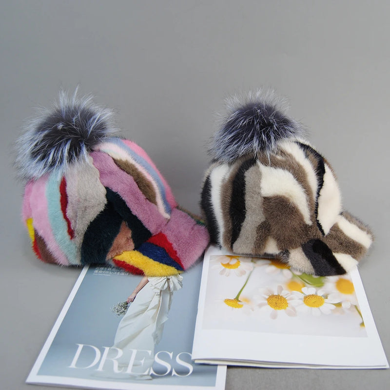 Elegant Natural Mink Fur Handmade Stylish Warm Baseball Cap-Women's Caps-Arimonz-Arimonz