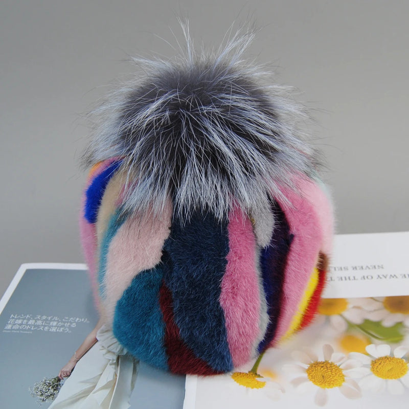 Elegant Natural Mink Fur Handmade Stylish Warm Baseball Cap-Women's Caps-Arimonz-Arimonz