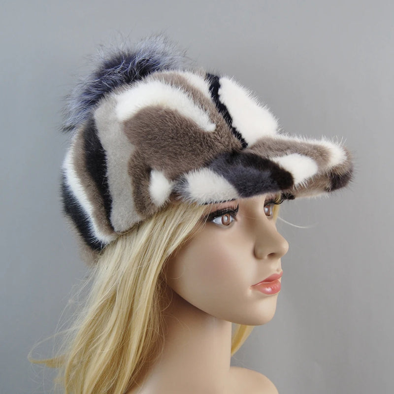 Elegant Natural Mink Fur Handmade Stylish Warm Baseball Cap-Women's Caps-Arimonz-colorful 1-Adjustable-Arimonz