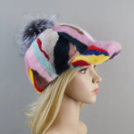 Elegant Natural Mink Fur Handmade Stylish Warm Baseball Cap-Women's Caps-Arimonz-colorful 2-Adjustable-Arimonz