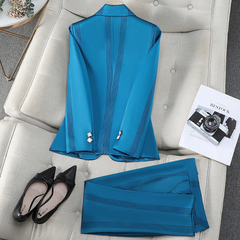 Elegant Office Lady One Button Blazer Pants Set Long Sleeve and Trouser-Wear To Work Sets-Arimonz-Arimonz