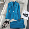 Elegant Office Lady One Button Blazer Pants Set Long Sleeve and Trouser-Wear To Work Sets-Arimonz-Blue-S-Arimonz