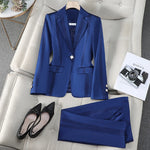 Elegant Office Lady One Button Blazer Pants Set Long Sleeve and Trouser-Wear To Work Sets-Arimonz-Dark blue-S-Arimonz