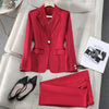 Elegant Office Lady One Button Blazer Pants Set Long Sleeve and Trouser-Wear To Work Sets-Arimonz-Red-S-Arimonz