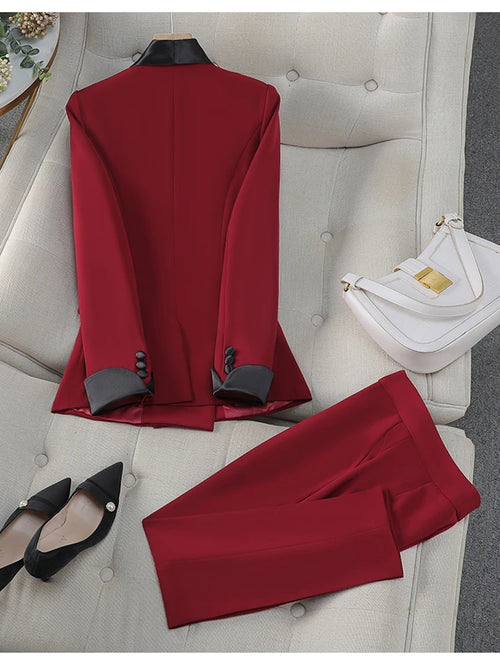 Elegant Office Lady Work Outfit Blazer and Trousers Solid Color Set-Wear To Work Sets-Arimonz-Arimonz