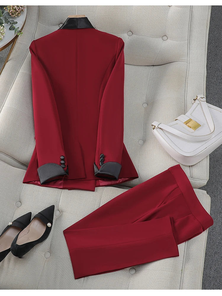 Elegant Office Lady Work Outfit Blazer and Trousers Solid Color Set-Wear To Work Sets-Arimonz-Arimonz