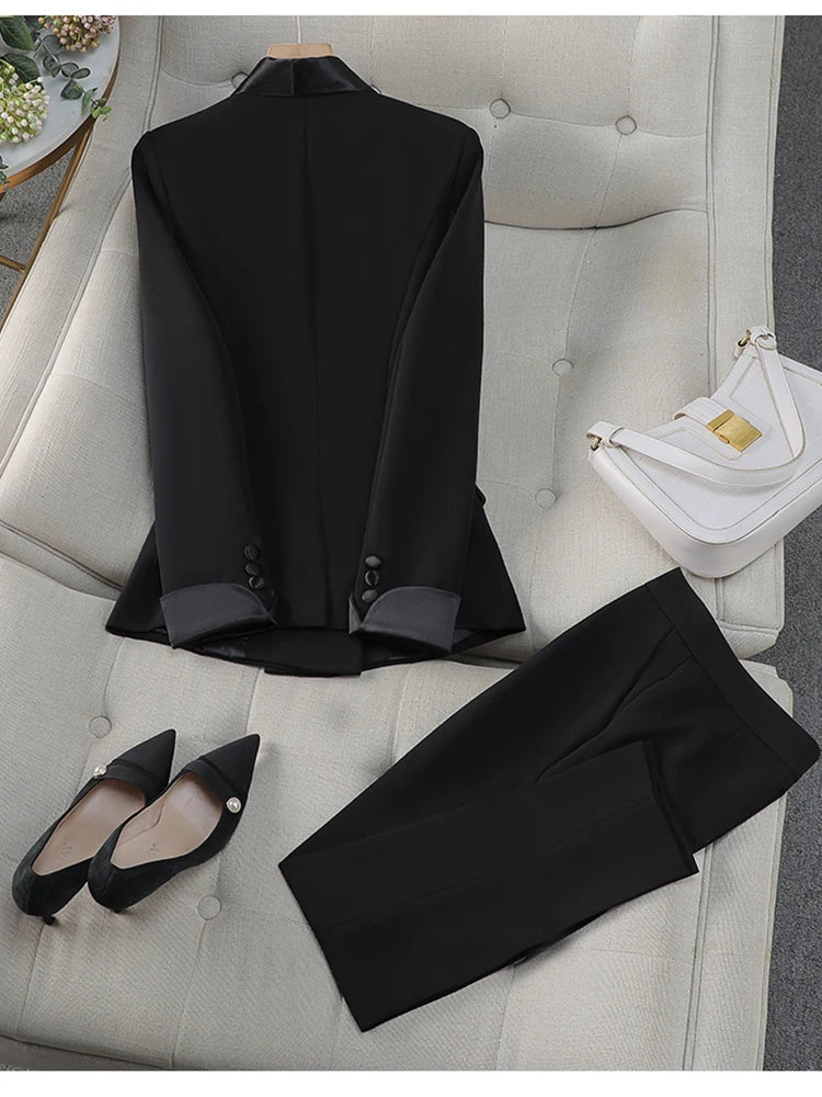 Elegant Office Lady Work Outfit Blazer and Trousers Solid Color Set-Wear To Work Sets-Arimonz-Arimonz