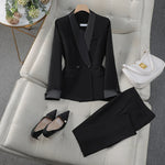Elegant Office Lady Work Outfit Blazer and Trousers Solid Color Set-Wear To Work Sets-Arimonz-Black-S-Arimonz